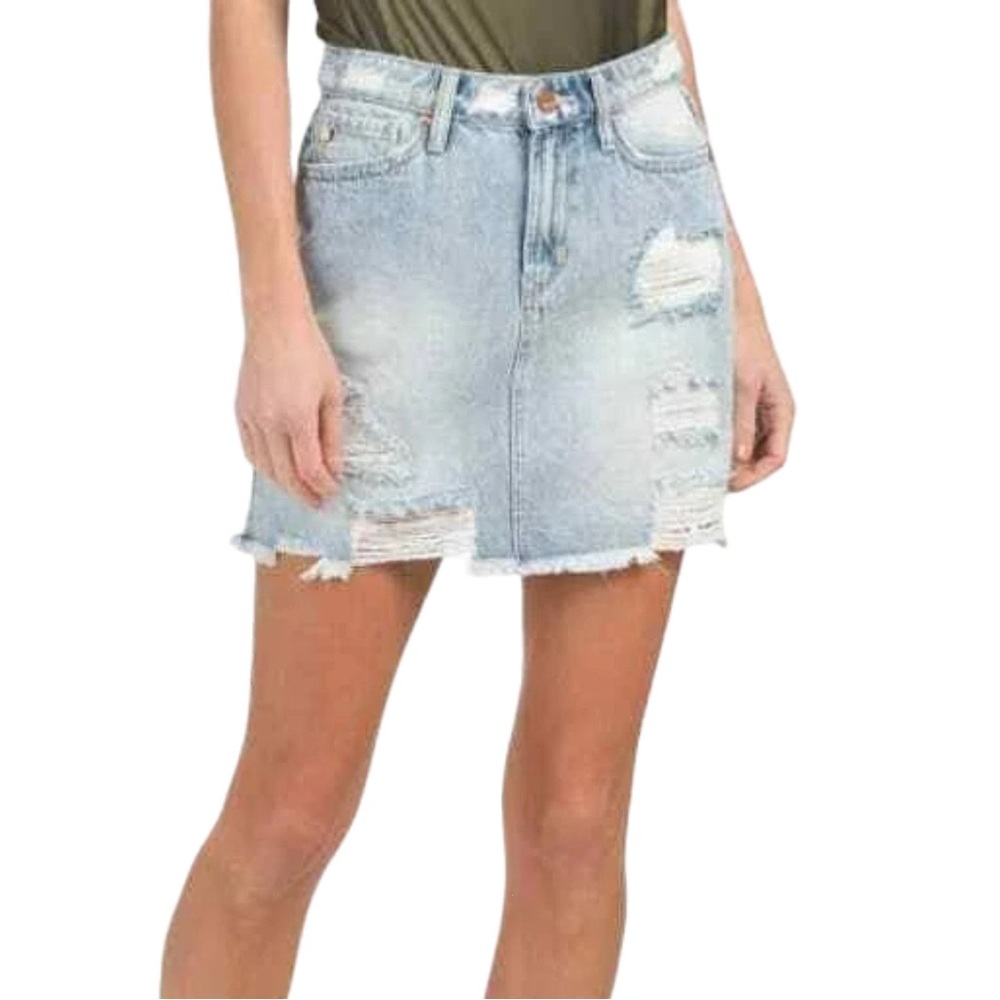 Dear John Distressed Denim Mini Skirt Size 26 Light Wash Frayed Hem